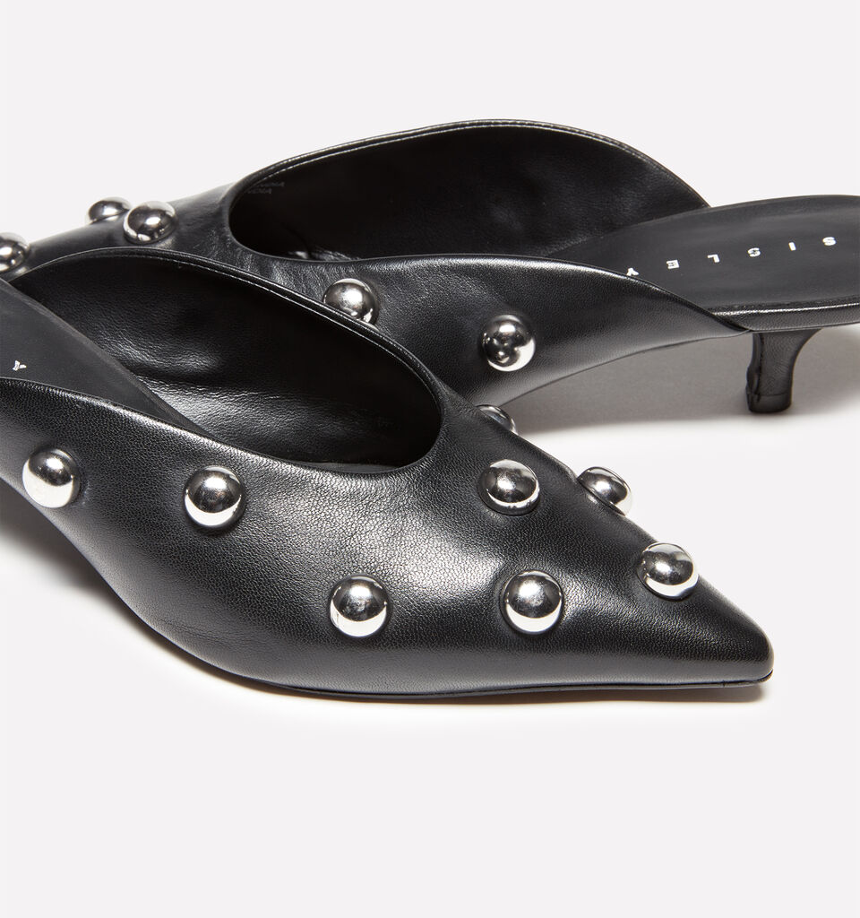Black mules in 100% leather with cabochon - women's heels - Black | Sisley image number 4